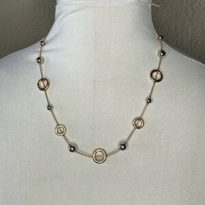 NWT 14th & Union Round Ring and Marble Necklace Gold Tone